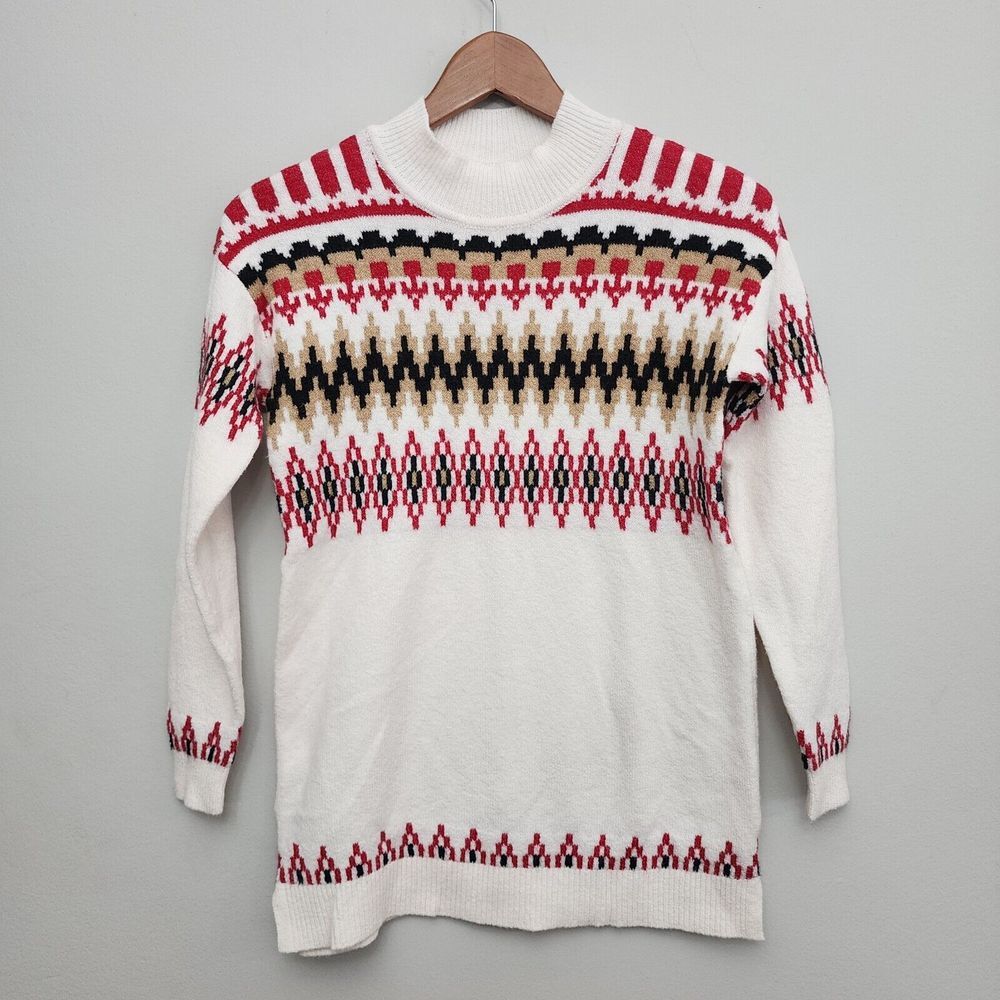 NEW LOFT ANN TAYLOR PETITE‎ FAIR ISLE MOCK NECK TUNIC SWEATER TOP SIZE SP Small - Picture 2 of 9